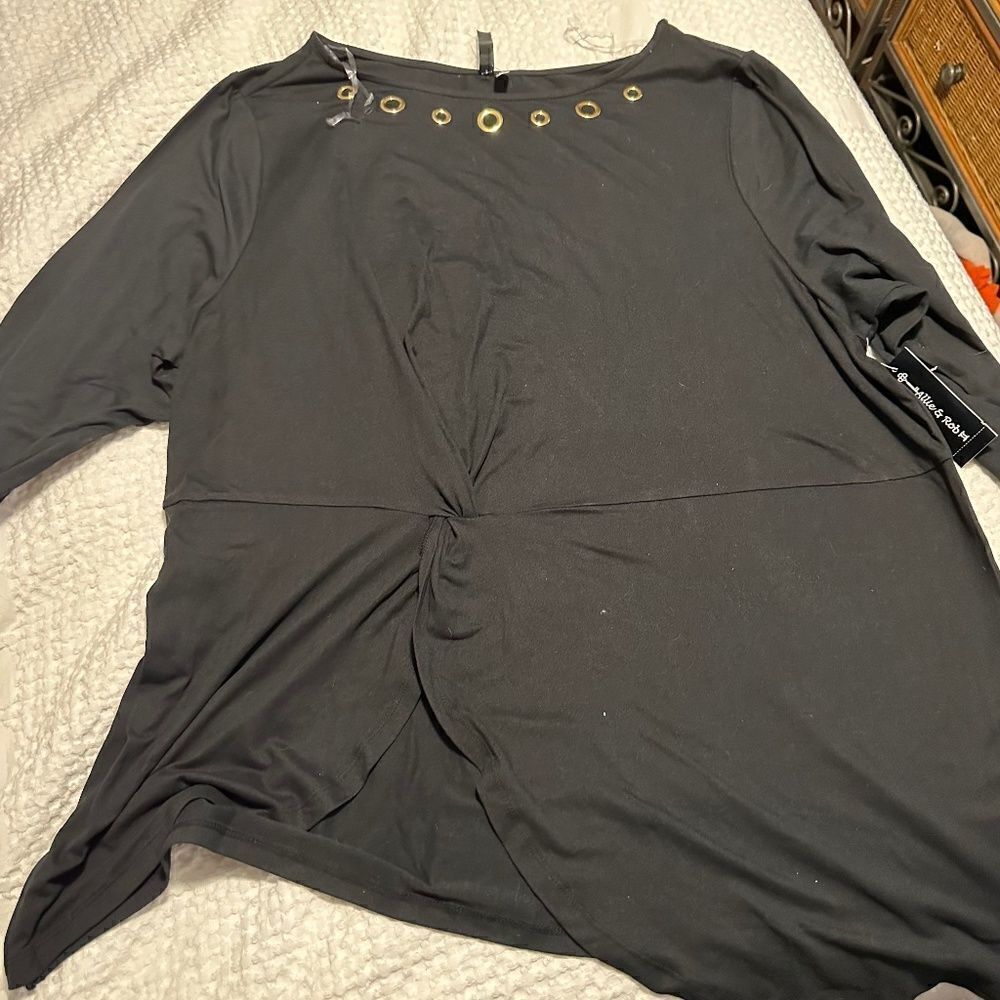 Womens NWT Black Top with Gold Grommets